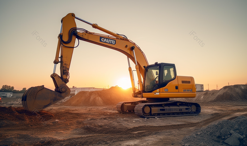 夕阳下一辆小型工地挖掘机正在挖土摄影图,高清,摄影图,摄影图片,图片大全,摄影图免费下载